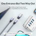 ORICO M3CU2 Aluminum Alloy 4-Port Type-C And USB 3.2 Gen2 10Gbps HUB, M3CU2