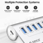 ORICO M3U7-G2 Aluminum Alloy 7-Port USB 3.2 Gen2 10Gbps HUB with 0.5m Cable, M3U7-G2 0.5m
