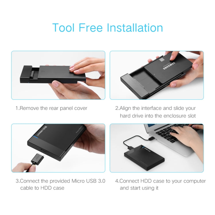 UGREEN US221 HDD Enclosure 2.5 inch SATA to USB 3.0 SSD Adapter Hard Disk Drive Box External HDD Case, Support UASP Protocol, US221 Removable Cable, US221 Fixed Cable