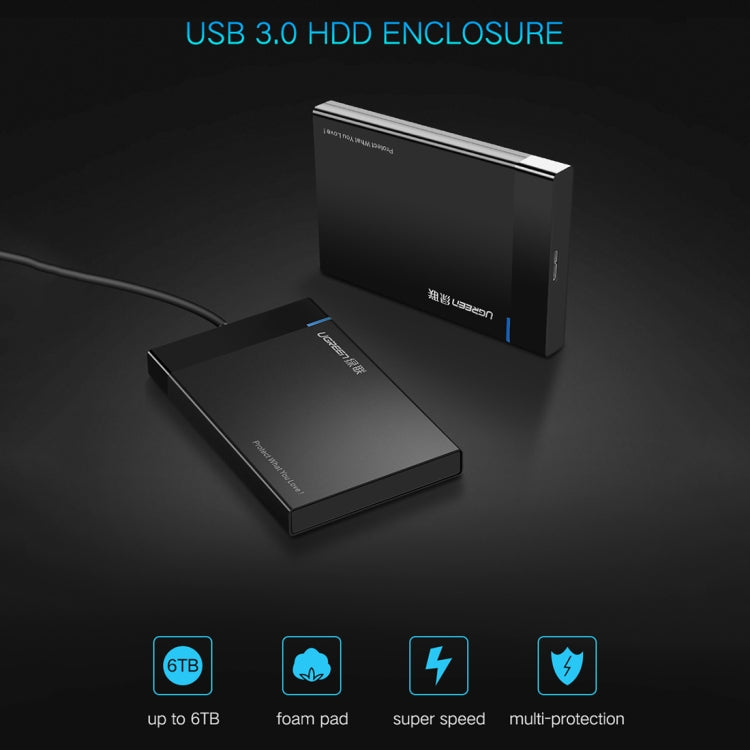 UGREEN US221 HDD Enclosure 2.5 inch SATA to USB 3.0 SSD Adapter Hard Disk Drive Box External HDD Case, Support UASP Protocol, US221 Removable Cable, US221 Fixed Cable