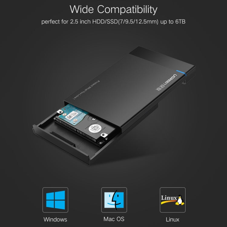 UGREEN US221 HDD Enclosure 2.5 inch SATA to USB 3.0 SSD Adapter Hard Disk Drive Box External HDD Case, Support UASP Protocol, US221 Removable Cable, US221 Fixed Cable