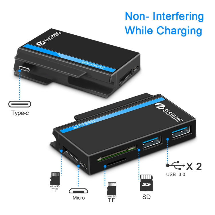 ROCKETEK RT-SGO737 2 USB 3.0 + Micro USB Interface Hub for Microsoft Surface Go, with 2 TF Card & SD Card Slots, RT-SGO737