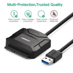 UGREEN USB 3.0 to SATA Adapter Cable Converter for 2.5 / 3.5 inch Hard Drive Disk HDD and SSD, Support UASP SATA 3.0, USB 3.0 to SATA
