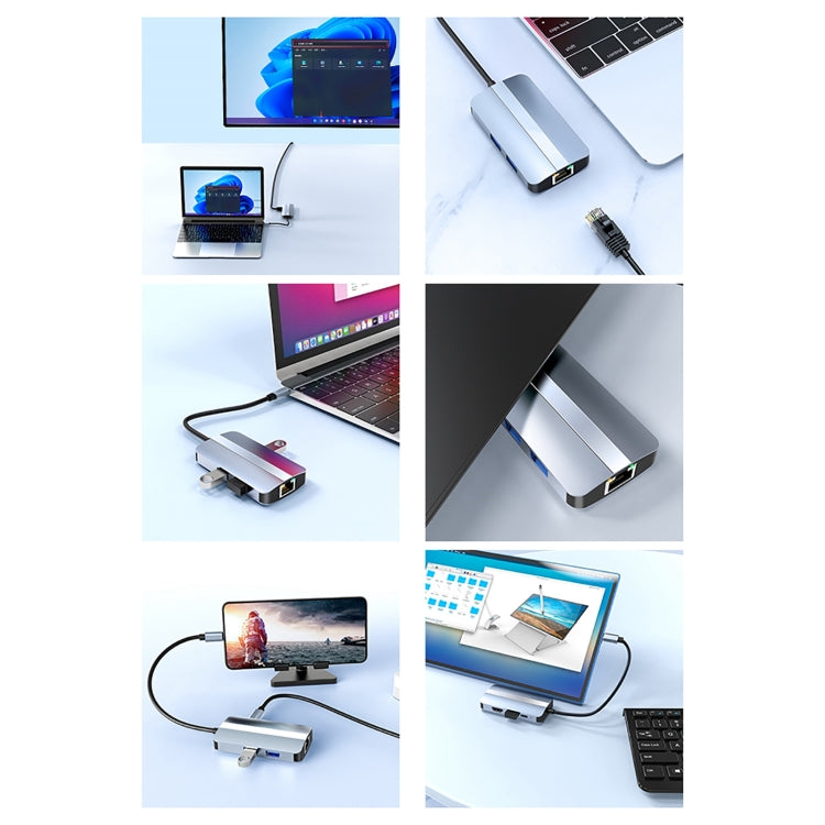 BYL-2203 6 in 1 USB-C / Type-C to USB Multifunctional Docking Station HUB Adapter, BYL-2203