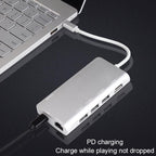 9591C 8 In 1 USB 3.0 x3 + SD / TF Card + HDMI + RJ45 + Type-C / USB-C (PD) Multi-function HUB Converter Dock Station