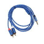 REXLIS 3610 3.5mm Male to Dual RCA Gold-plated Plug Blue Cotton Braided Audio Cable for RCA Input Interface Active Speaker, Length: 1.8m, Length: 1.8m