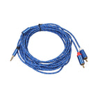 REXLIS 3610 3.5mm Male to Dual RCA Gold-plated Plug Blue Cotton Braided Audio Cable for RCA Input Interface Active Speaker, Length: 5m, Length: 5m