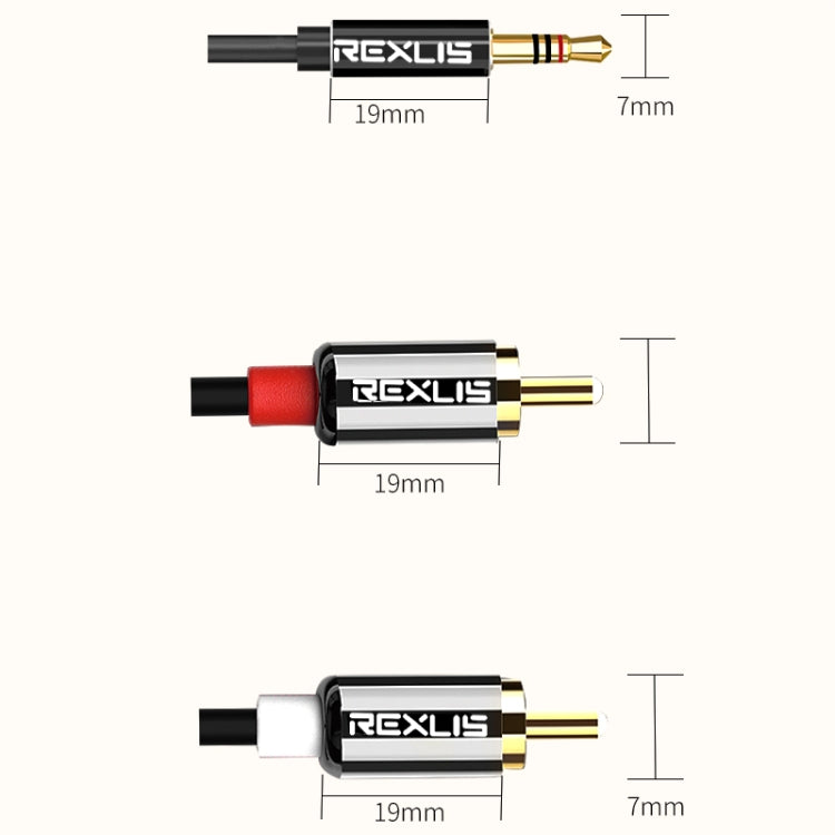 REXLIS 3635 3.5mm Male to Dual RCA Gold-plated Plug Black Cotton Braided Audio Cable for RCA Input Interface Active Speaker, Length: 0.5m, Length: 0.5m