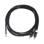 REXLIS 3635 3.5mm Male to Dual RCA Gold-plated Plug Black Cotton Braided Audio Cable for RCA Input Interface Active Speaker, Length: 3m, Length: 3m