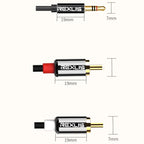REXLIS 3635 3.5mm Male to Dual RCA Gold-plated Plug Black Cotton Braided Audio Cable for RCA Input Interface Active Speaker, Length: 3m, Length: 3m