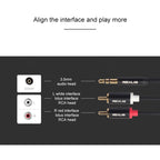 REXLIS 3635 3.5mm Male to Dual RCA Gold-plated Plug Black Cotton Braided Audio Cable for RCA Input Interface Active Speaker, Length: 3m, Length: 3m