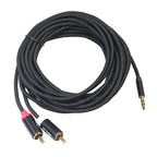 REXLIS 3635 3.5mm Male to Dual RCA Gold-plated Plug Black Cotton Braided Audio Cable for RCA Input Interface Active Speaker, Length: 10m, Length: 10m