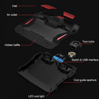 SSRQ-021S Rainbow Version Flank Glowing Dual-fan Laptop Radiator Two-speed Adjustable Computer Base for Laptops Under 18 inch, Rainbow Version