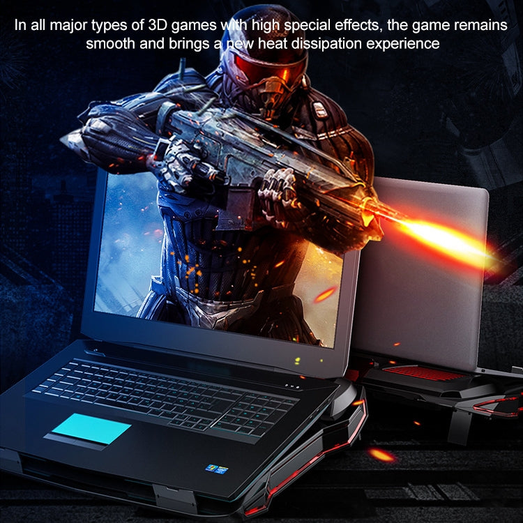 SSRQ-021S Red Light + Adapter Version Flank Glowing Dual-fan Laptop Radiator Two-speed Adjustable Computer Base for Laptops Under 18 inch, US Plug, Red Light + Adapter Version