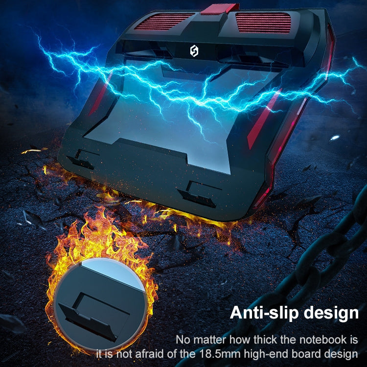 SSRQ-021S Red Light Version Flank Glowing Dual-fan Laptop Radiator Two-speed Adjustable Computer Base for Laptops Under 18 inch, Red Light Version