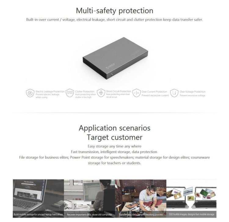 ORICO 2518S3 USB3.0 External Hard Disk Box Storage Case for 7mm & 9.5mm 2.5 inch SATA HDD / SSD