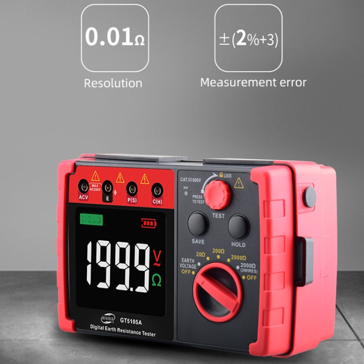 BENETECH GT5105A Professional LCD Digital Resistance Tester Meter Megger Earth Ground Resistance Voltage Tester, GT5105A Earth Ground Resistance Voltage Tester