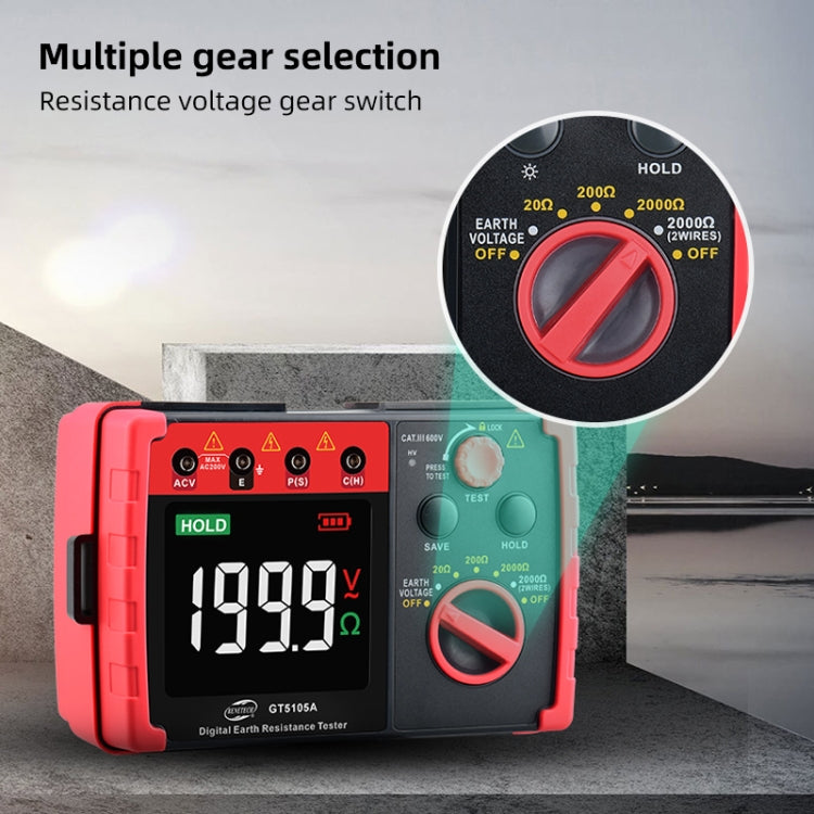 BENETECH GT5105A Professional LCD Digital Resistance Tester Meter Megger Earth Ground Resistance Voltage Tester, GT5105A Earth Ground Resistance Voltage Tester