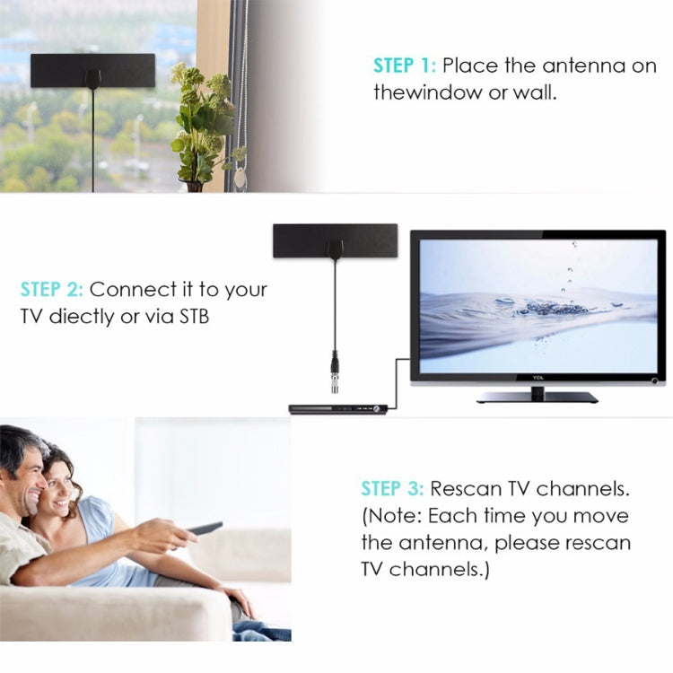 25 Miles Range 28dBi High Gain Amplified Digital HDTV Indoor Outdoor TV Antenna with 3.7m Coaxial Cable & IEC Adapter, 25 Miles 28dBi