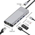 79591 6 in 1 8 Pin to RJ45 + HDMI + 8 Pin Charging + 3 USB 2.0 Ports Multifunctional HUB Converter Docking Station, 79591