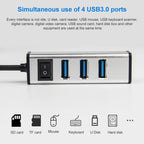 USB to 4 USB 3.0 Ports Aluminum Alloy HUB with Switch, USB