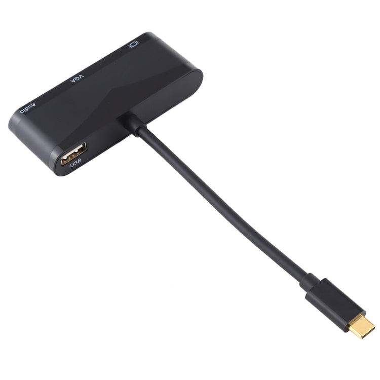 USB 2.0 + Audio Port + VGA + HDMI to USB-C / Type-C HUB Adapter, Black, White
