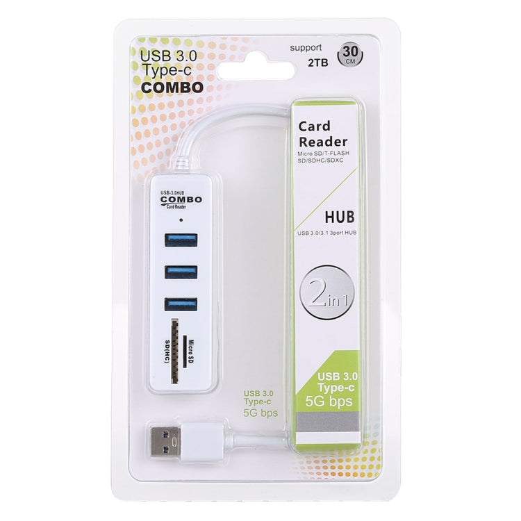 2 in 1 TF / SD Card Reader + 3 x USB 3.0 Ports to USB 3.0 HUB Converter, Cable Length: 26cm, USB 3.0 (Black), USB 3.0 (White)