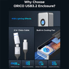 ORICO OUM2-G20-GY-BP 20Gbps M.2 SSD Enclosure with Type-C+USB Cable, OUM2-G20-GY-BP