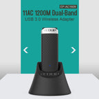 EDUP EP-AC1609 1200Mbps High Speed USB 3.0 WiFi Adapter Receiver Ethernet Adapter with 1m Extend Cable & Base, EP-AC1609 1200Mbps