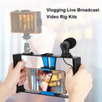 PULUZ 2 in 1 Live Broadcast Smartphone Video Rig + Microphone Kits for iPhone, Galaxy, Huawei, Xiaomi, HTC, LG, Google, and Other Smartphones, Vlogging Rig+Mic