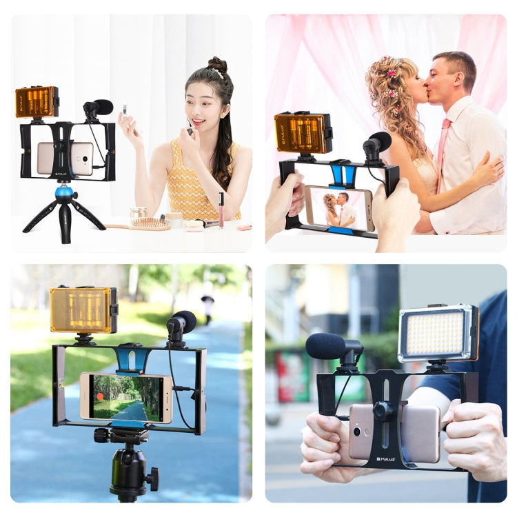 PULUZ 4 in 1 Vlogging Live Broadcast LED Selfie Light Smartphone Video Rig Kits with Microphone + Tripod Mount + Cold Shoe Tripod Head for iPhone, Galaxy, Huawei, Xiaomi, HTC, LG, Google, and Other Smartphones, 4-in-1(Blue), 4 in 1, 4-in-1(US)         ...