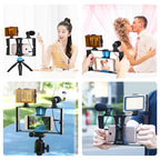 PULUZ 4 in 1 Vlogging Live Broadcast LED Selfie Light Smartphone Video Rig Kits with Microphone + Tripod Mount + Cold Shoe Tripod Head for iPhone, Galaxy, Huawei, Xiaomi, HTC, LG, Google, and Other Smartphones, 4-in-1(Blue), 4 in 1, 4-in-1(US)         ...