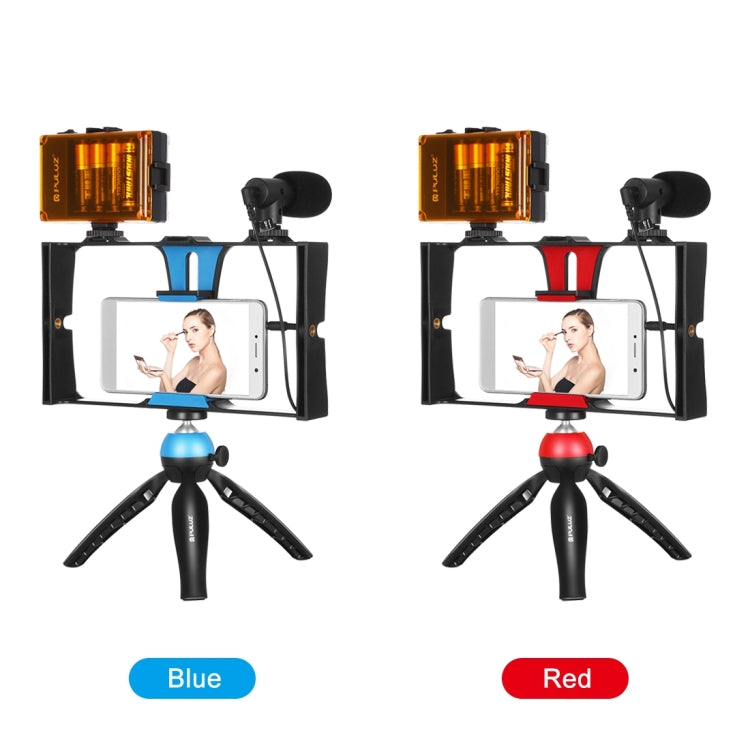 PULUZ 4 in 1 Vlogging Live Broadcast LED Selfie Light Smartphone Video Rig Kits with Microphone + Tripod Mount + Cold Shoe Tripod Head for iPhone, Galaxy, Huawei, Xiaomi, HTC, LG, Google, and Other Smartphones, 4-in-1(Blue), 4 in 1, 4-in-1(US)         ...