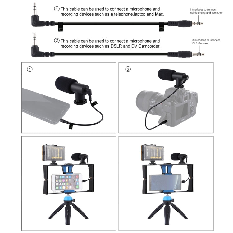 PULUZ 4 in 1 Vlogging Live Broadcast LED Selfie Light Smartphone Video Rig Kits with Microphone + Tripod Mount + Cold Shoe Tripod Head for iPhone, Galaxy, Huawei, Xiaomi, HTC, LG, Google, and Other Smartphones, 4-in-1(Blue), 4 in 1, 4-in-1(US)         ...