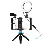 PULUZ 4 in 1 Vlogging Live Broadcast Smartphone Video Rig + 4.7 inch 12cm Ring LED Selfie Light Kits with Microphone + Tripod Mount + Cold Shoe Tripod Head for iPhone, Galaxy, Huawei, Xiaomi, HTC, LG, Google, and Other Smartphones, 4 in 1 Ring LED     ...