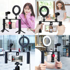PULUZ 4 in 1 Vlogging Live Broadcast 4.7 inch 12cm Ring LED Selfie Light Smartphone Video Rig Handle Stabilizer Aluminum Bracket Kits with Microphone + Tripod Mount + Cold Shoe Tripod Head, Ring LED Aluminum Bracket Kits