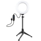 PULUZ 6.2 inch 16cm USB 3 Modes Dimmable LED Ring Vlogging Photography Video Lights + Desktop Tripod Holder with Cold Shoe Tripod Ball Head, Tripod Mount+6.2 inch Light