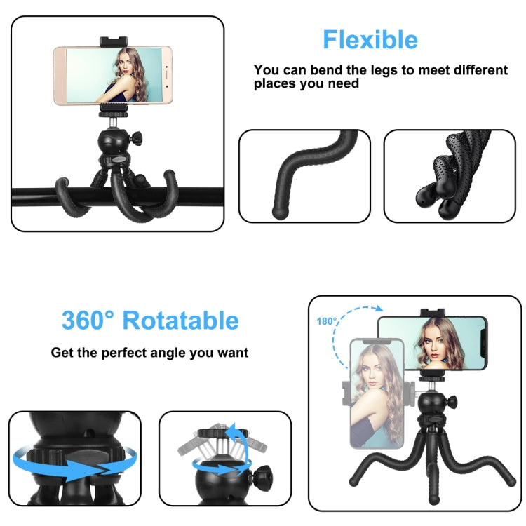 PULUZ Mini Octopus Flexible Tripod Holder with Ball Head & Phone Clamp + Tripod Mount Adapter & Long Screw for SLR Cameras, DJI, Insta360, GoPro and Other Action Cameras, Cellphone, Size: 25cmx4.5cm, 25cm Tripod + Phone Clamp