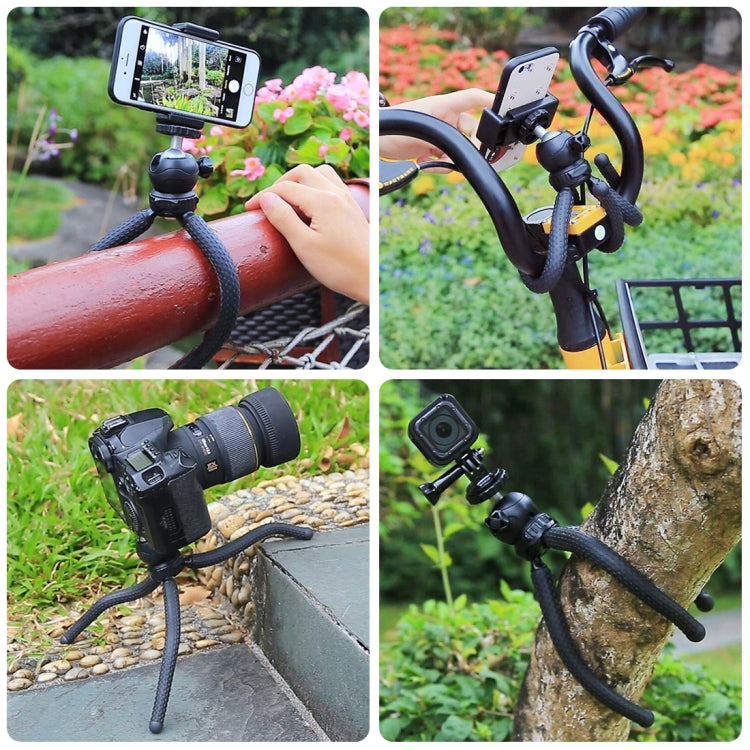PULUZ Mini Octopus Flexible Tripod Holder with Ball Head & Phone Clamp + Tripod Mount Adapter & Long Screw for SLR Cameras, DJI, Insta360, GoPro and Other Action Cameras, Cellphone, Size: 25cmx4.5cm, 25cm Tripod + Phone Clamp