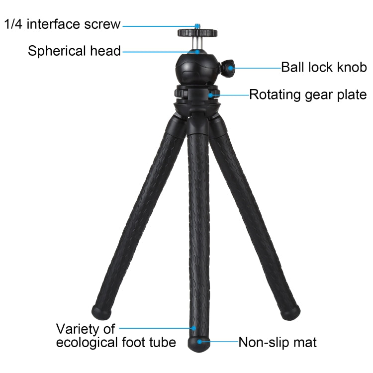 PULUZ Mini Octopus Flexible Tripod Holder with Ball Head & Phone Clamp + Tripod Mount Adapter & Long Screw for SLR Cameras, DJI, Insta360, GoPro and Other Action Cameras, Cellphone, Size: 30cmx5cm, 30cm Tripod + Phone Clamp