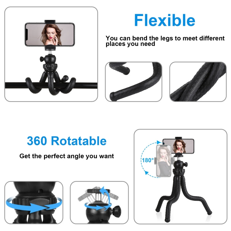 PULUZ Mini Octopus Flexible Tripod Holder with Ball Head & Phone Clamp + Tripod Mount Adapter & Long Screw for SLR Cameras, DJI, Insta360, GoPro and Other Action Cameras, Cellphone, Size: 30cmx5cm, 30cm Tripod + Phone Clamp