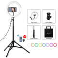 PULUZ 10.2 inch 26cm RGBW Light + 1.65m Tripod Mount Curved Surface USB RGBW Dimmable LED Ring Vlogging Video Light Live Broadcast Kits with Cold Shoe Tripod Ball Head & Phone Clamp & Remote Control, 10.2 inch RGBW+1.65m Tripod