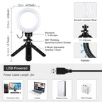 PULUZ 4.7 inch 12cm USB 3 Modes Dimmable LED Ring Vlogging Photography Video Lights + Pocket Tripod Mount Kit with Cold Shoe Tripod Ball Head, 4.7 inch Light+Pocket Tripod