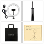 PULUZ 10.2 inch 26cm Light + 1.65m Tripod Mount Curved Surface USB 3 Modes Dimmable Dual Color Temperature Ring Vlogging Video Light Live Broadcast Kits with Phone Clamp & Selfie Remote Control, 10.2 inch+1.65m Tripod