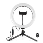 PULUZ 10.2 inch 26cm Light + Desktop Tripod Mount USB 3 Modes Dimmable Dual Color Temperature LED Curved Diffuse Light Ring Vlogging Selfie Photography Video Lights with Phone Clamp, 10.2 inch Curved+Tripod