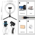 PULUZ 10.2 inch 26cm Light + Desktop Tripod Mount USB 3 Modes Dimmable Dual Color Temperature LED Curved Diffuse Light Ring Vlogging Selfie Photography Video Lights with Phone Clamp, 10.2 inch Curved+Tripod