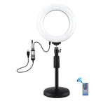 PULUZ 6.2 inch 16cm RGBW Light + Round Base Desktop Holder USB Dimmable LED Ring Vlogging Photography Video Lights with Cold Shoe Tripod Ball Head & Remote Control, Desktop Mount + 6.2 inch RGBW / Remote