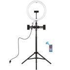 PULUZ 11.8 inch 30cm RGBW Light + 1.65m Mount + Dual Phone Brackets Curved Surface RGBW Dimmable LED Ring Selfie Vlogging Light  Live Broadcast Kits with Cold Shoe Tripod Adapter & Phone Clamp & Remote Control, 11.8 inch RGBW+1.65m Tripod+Dual Bracket