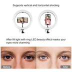 PULUZ 10.2 inch 26cm Marquee LED RGBWW Selfie Beauty Light + Desktop Tripod Mount 168 LED Dual-color Temperature Dimmable Ring Vlogging Photography Video Lights with Cold Shoe Tripod Ball Head & Remote Control & Phone Clamp, 10.2 inch RGBWW+Desktop Mount