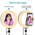 PULUZ 7.9 inch 20cm Mirror Light+ 1.1m Tripod Mount USB 3 Modes Dimmable Dual Color Temperature LED Curved Light Ring Vlogging Selfie Photography Video Lights with Mirror & Phone Clamp, 7.9 inch Mirror Light + 1.1m Mount